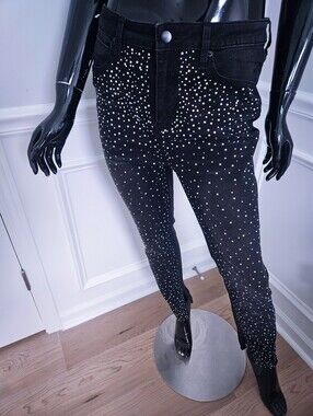 Fashionova Black Embellished Skinny Jeans - Studded Detail